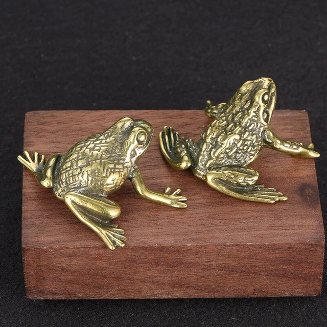 Soild Brass Frog Toad Statue Pet Ornament Animal Miniature Figurine Decoration