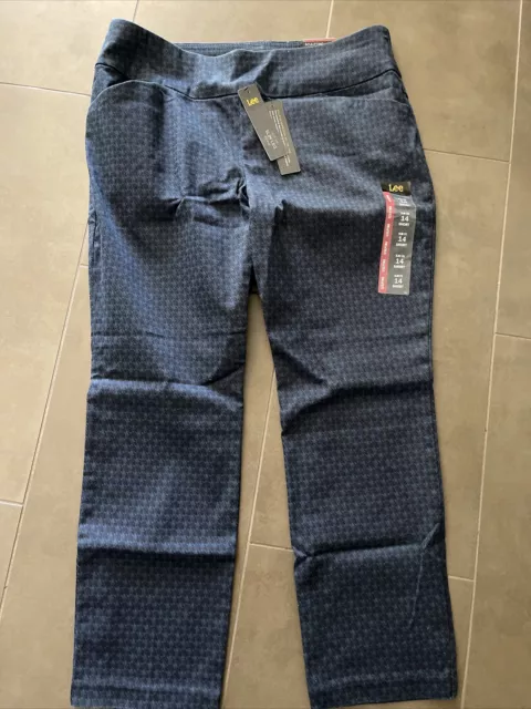 Lee Womans Sculpting Pull On Jeans 14S Slim Leg Mid Rise Navy Houndstooth New