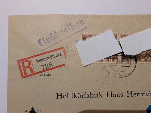 GERMAN REICH DOCUMENT no. 865 MeF SR airmail cover registered letter ...