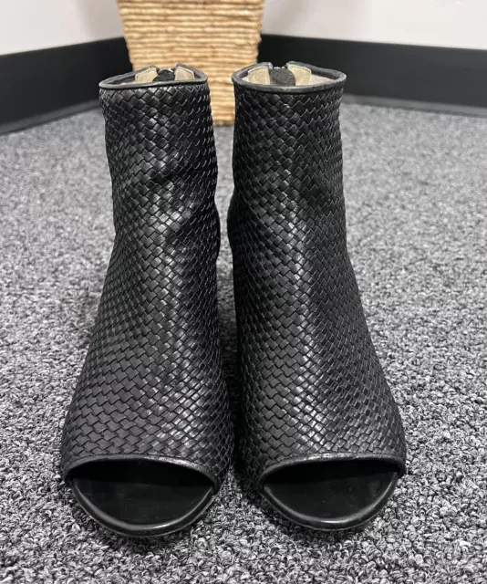 MARSELL  Neo Woven Leather High Heel Peeptoe Booties Ankle Boots  Black. 37 3