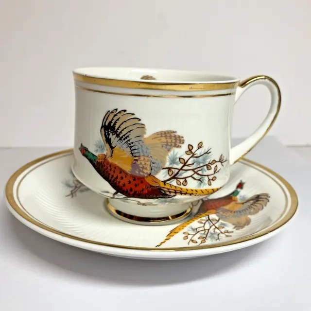 Sheriden Pheasant Cup and Saucer England Bone China Gold Trim 2
