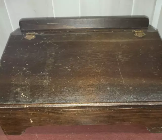 Antique Wood Lap Writing Desk Box with Hinged Top & Pencil Rail 17.5" #4263 3