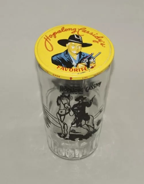 Circa 1950 Hopalong Cassidy Drinking Glass With Lid Nice! 5" Tall Black Logos