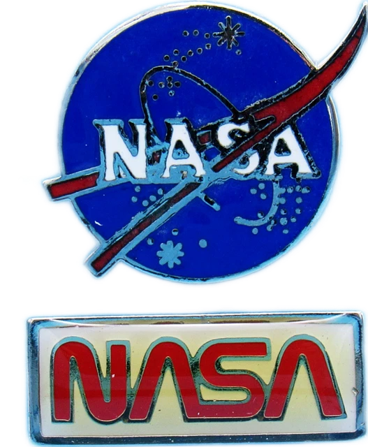 NASA PIN PAIR '80s vtg NASA Logos! meatball vector / WORM