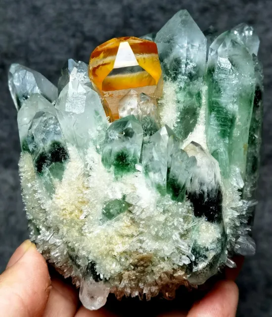 571g New Find Green Phantom Quartz Crystal Cluster Mineral Specimen Healing