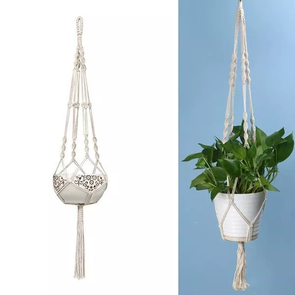 Macrame Plant Hanger Flower Pot Holder Hanging Planter Basket Rope Braided Decor 2