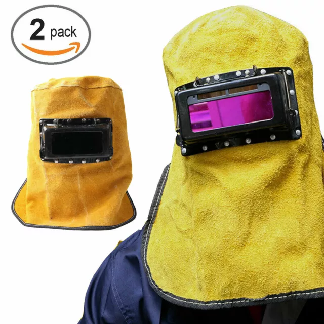 2PCS Leather Solar Auto Darkening Filter Lens Welder Welding Hood Mask Helmet TD