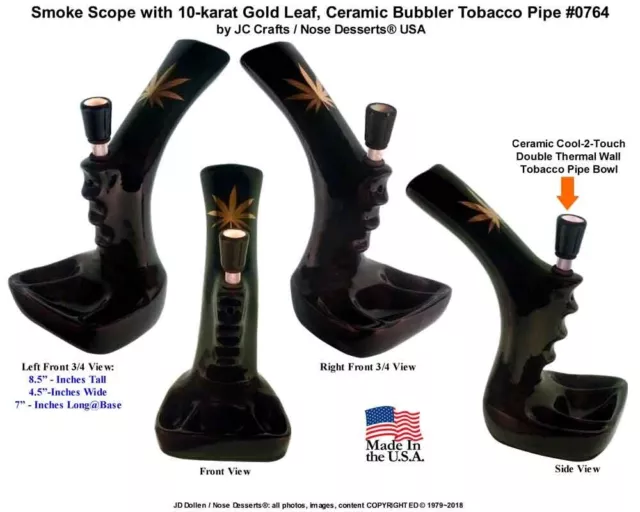 Old School Toke Smoke Scope Tobacco Water Pipe Hookah Bong BLACK Ceramic Glass