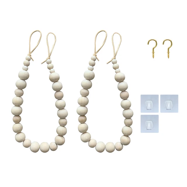 2Pcs Curtain Tie Backs Window Drape Tieback Holder Clip Beads Wooden Home Decor