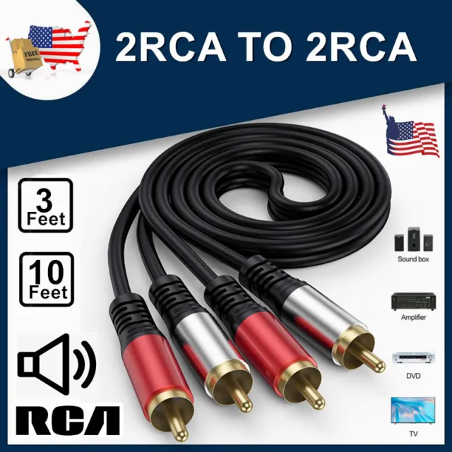 3FT 10FT Gold Plated RCA Male L/R Stereo Audio Cable Cord Plug DVD Amplifier USA