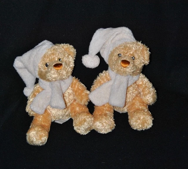 Lot 2 Peluche Doudou Ours Jaune ANIMA Nounours Echarpe Bonnet Crème 19 Cm TTBE