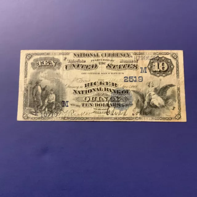 1901 $10 Date on Back The Ricker National Bank of Quincy Illinois 2519