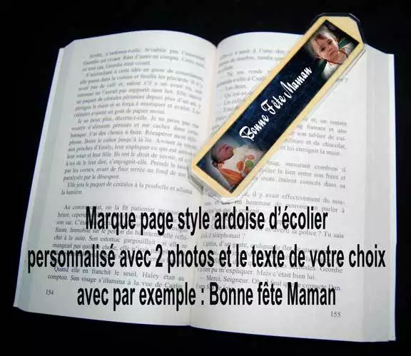 Marque pages style ardoise d'écolier avec deux photos et texte de votre choix