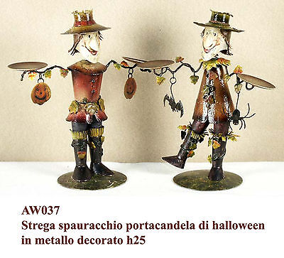 Strega spaventapasseri di halloween portacandela in metallo decorato h25
