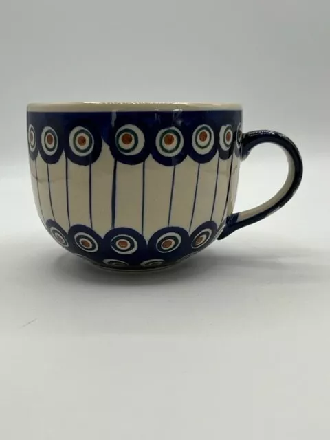 Boleslawiec Polish Pottery Bubble Mug Blue Ivory Stoneware Ceramic