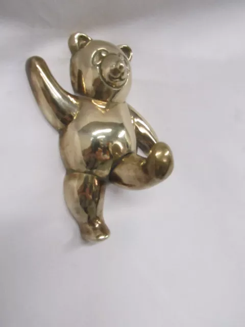 Vintage Solid Brass Teddy Bear Wall Hook Coat Clothing Nursery Kids Room