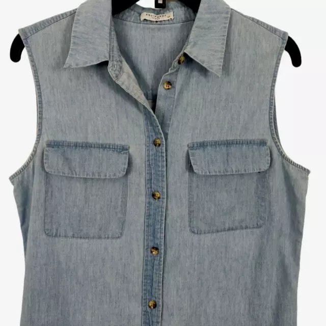 Equipment Sleeveless Slim Signature Shirt Dress Size Small Blue Cotton Chambray 3