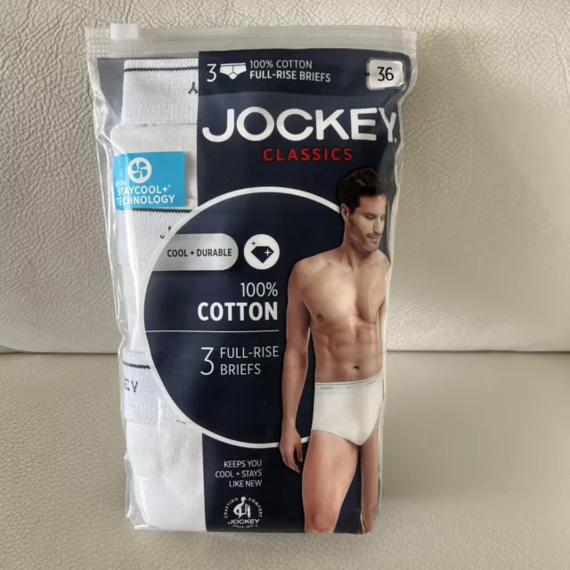 Jockey Men Classic Full Rise White Brief - 3 Pack Tighty Whities size 36