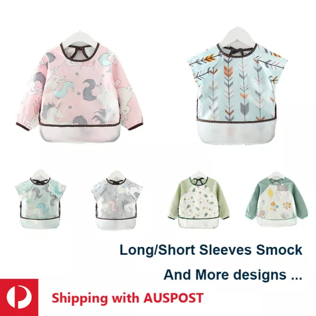 Baby Kid Bib Apron Smock Waterproof Short Long Sleeve Art Feeding Painting 3m-4y