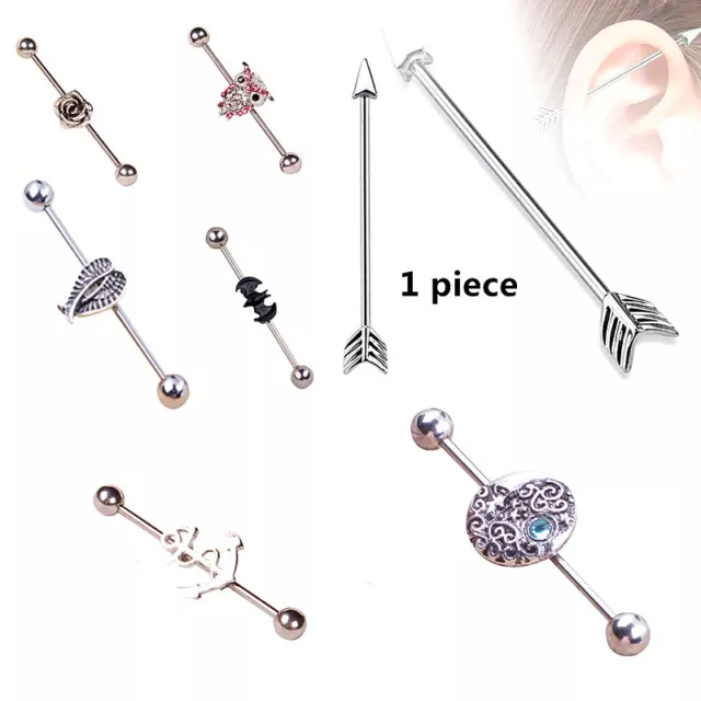 316L Surgical Steel Industrial Bar Scaffold Ear Barbell Ring PIERCING JEWELRY