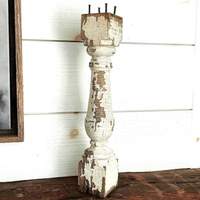 VINTAGE WOOD PORCH POST Chippy White Paint Farmhouse Salvage 15" SQUARE NAILS