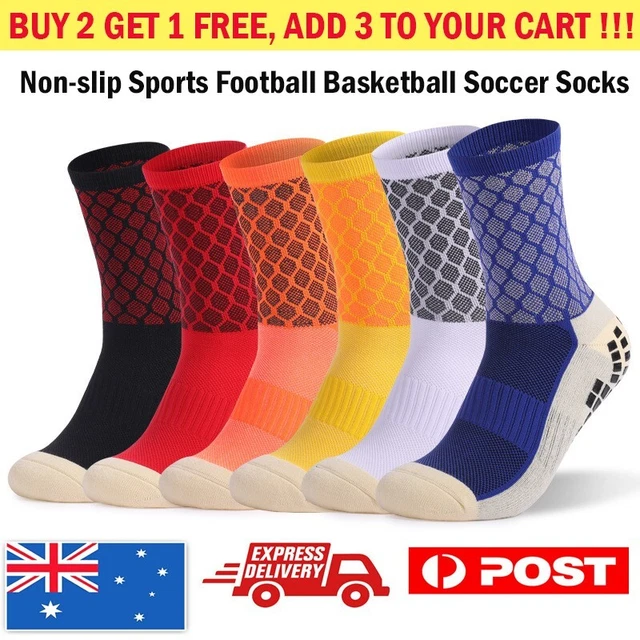 2 Pairs Sports Socks Anti-Slip Skid Soccer Basketball Non-slip Dots Training AU