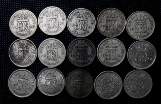 Great Britain set of 15 of silver coins 6 pence King George VI Queen Victoria II