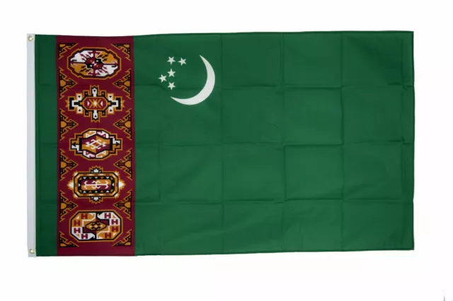 Turkmenistan Large Flag 5 x 3 FT - 100% Polyester With Eyelets - Asia