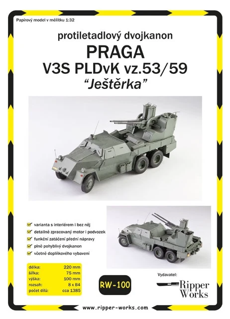 KARTONMODELL PRAGA V3S PLDvK vz.53/59 "Jesterka" 1:32 Ripper Works EUR