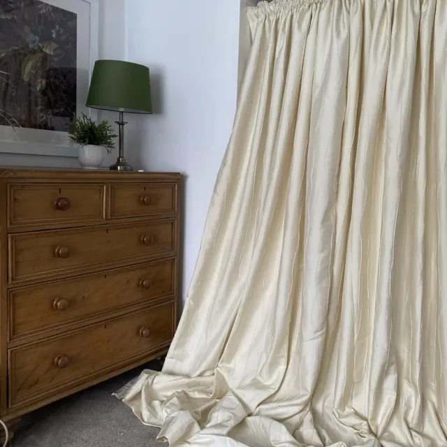 John Lewis Ex Long Cream Damask Victorian Pair Curtains W167xL262cm (66”x103”)