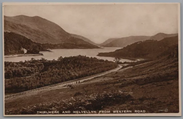 Postcard Thirlmere & Helvellyn From Western Road Lake District Cumbria Vintage