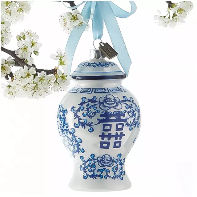 4" Eric Cortina Glass Delft Blue White Ginger Jar Chinoiserie Christmas Decor