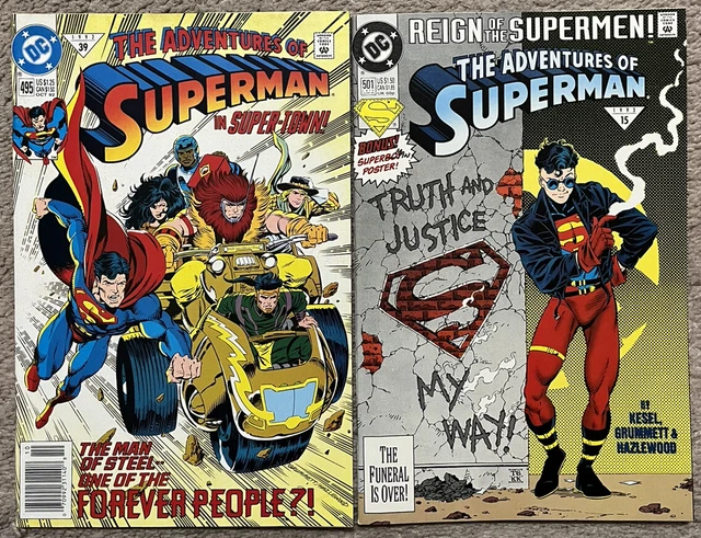 Adventures Of Superman (1992 DC Comics) Lot #495, 501, 1st Solo New Superboy VF