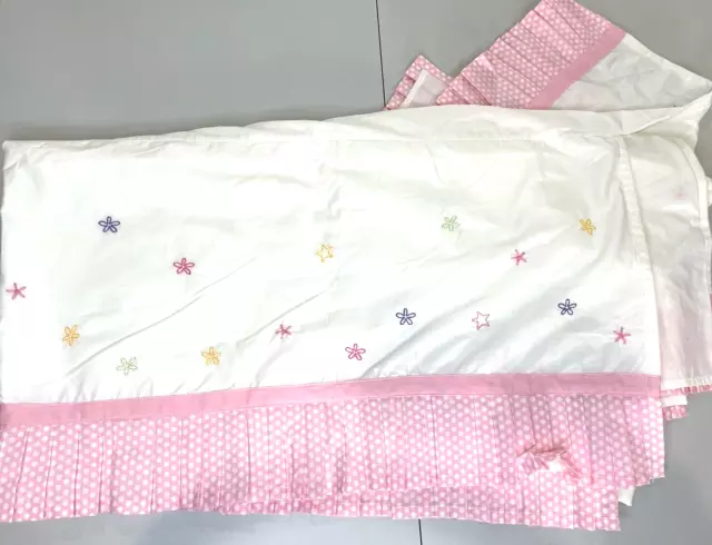 Pottery Barn Kids Girl Crib Dust Ruffle Skirt 100% Cotton Pink White Flowers