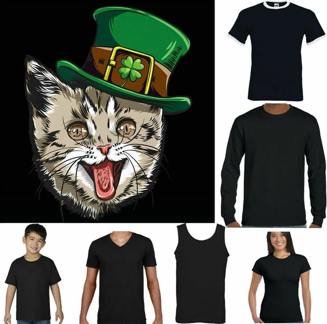 ST. PATRICK'S DAY T-SHIRT, Cat Kitten Animal Pet Hat Paddys Irish Unisex Tee Top