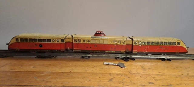 Autorail Hornby O – État 1935s – Rouge Et Jaune – Acier Embouti – France – Occasion