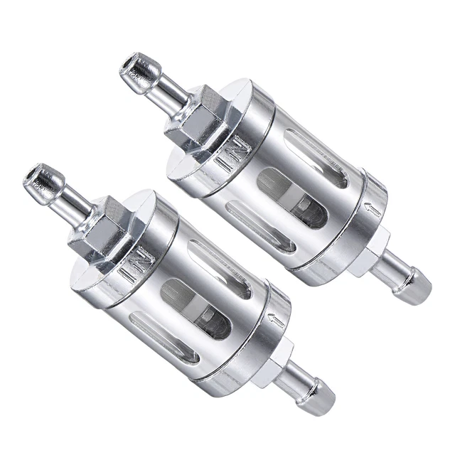 Universal Motorcycle Petrol Gas Fuel Gasoline Oil Filter, Silver Tone, 2Pcs