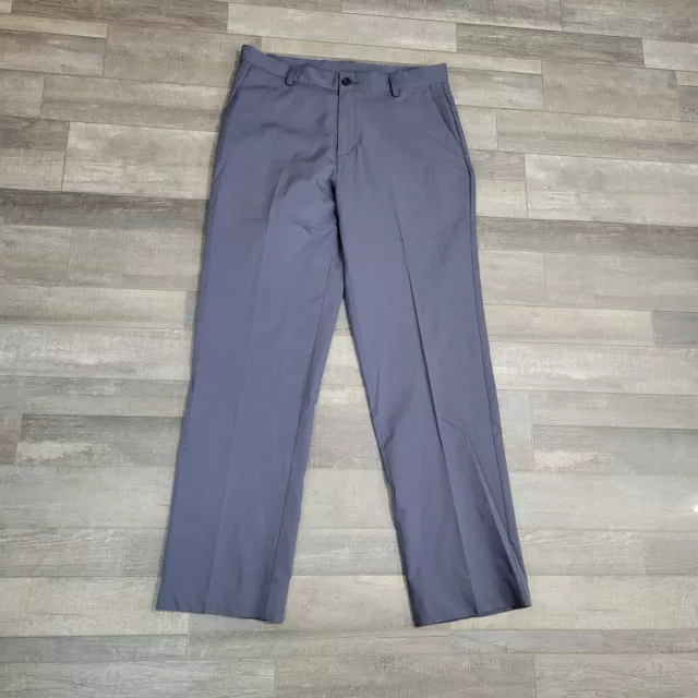 Pantalones de golf Adidas para hombre talla 33x32 ajuste recto gris frontal plano elástico defecto