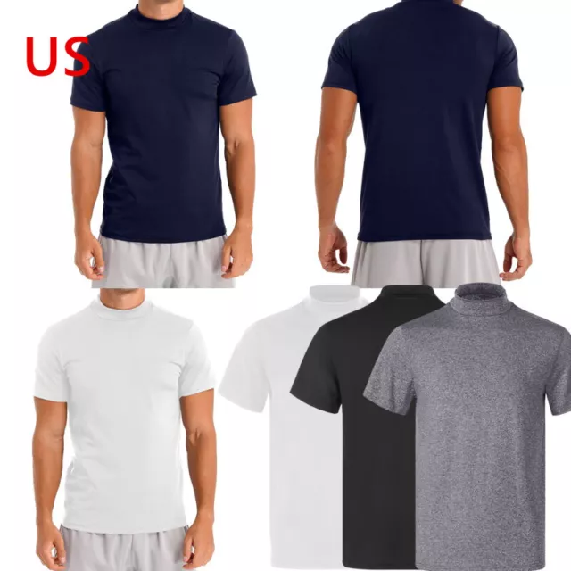 US Mens Summer Casual Slim Fit Pullover Tee Top Turtleneck  Short Sleeve T-Shirt