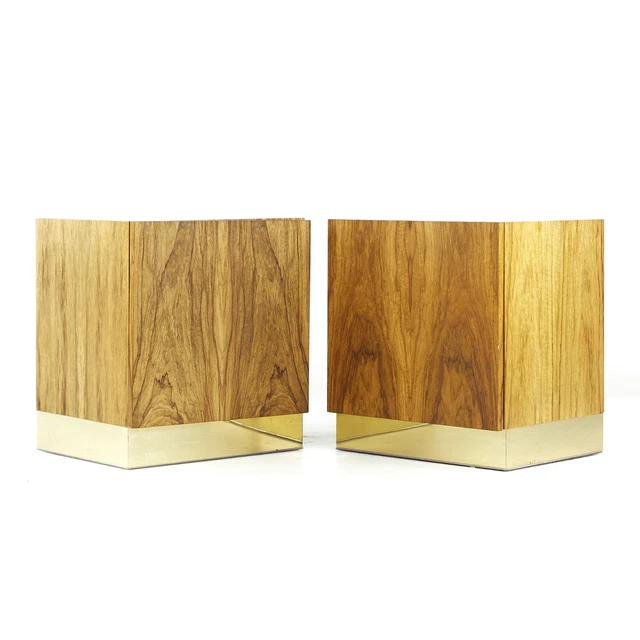 Milo Baughman for Thayer Coggin Mid Century Rosewood and Brass Nightstands