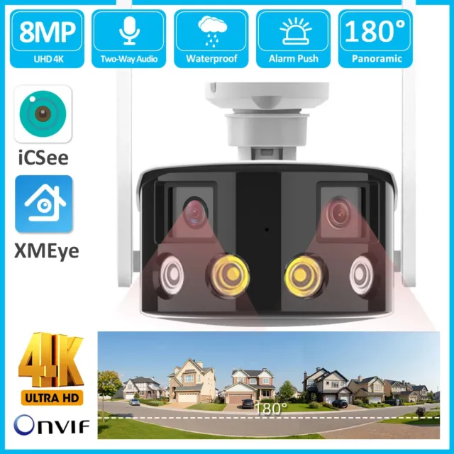 4K 8MP 180° Ultra Wide View Angle Panoramic WIFI Dual Lens Fixed IP CCTV Camera