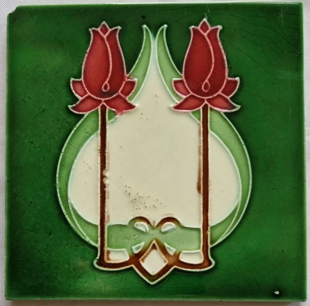 Art Nouveau Moulded Majolica Tile. Rhodes Tile Co, C1907.