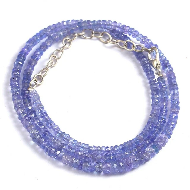 Véritable Haut Qualité A Tanzanite 3-4mm Rondelle Facettes Perlé Collier 45.7cm