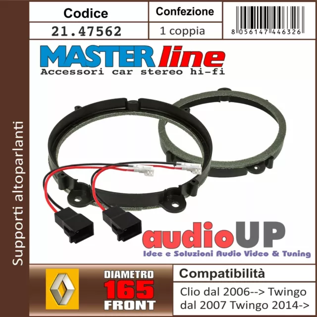 Supports Haut-Parleurs Voiture 165MM + Connecteurs Renault 2007- > Portes Anter