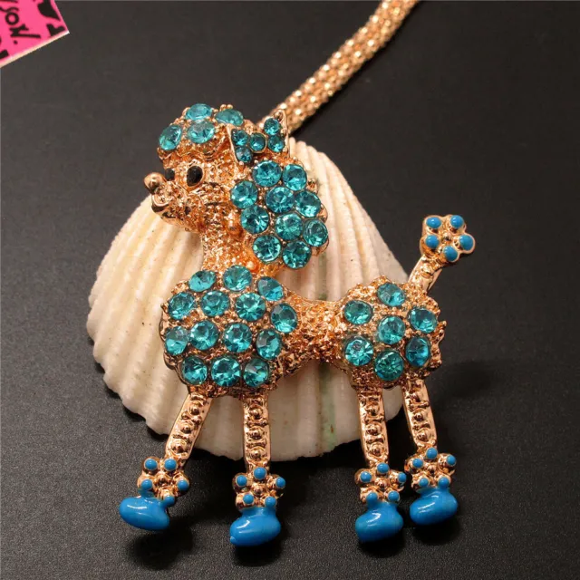 New Holiday gifts Blue Crystal Cute Bow Puppy Dog Necklace Sweater Chain