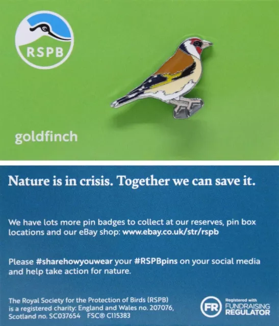 RSPB Goldfinch on Branch Pin Badge Wildlife Bird British Nature NIIC Green Card