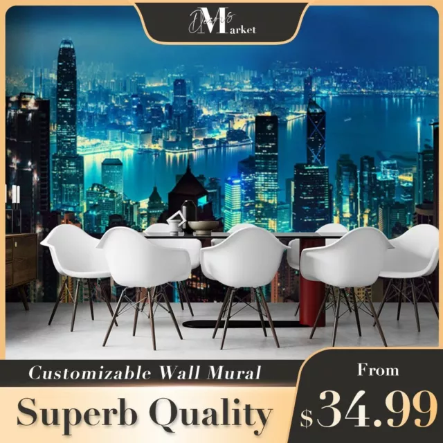 Hong Kong Night City Landmarks 3D Wall Mural Australia Designer Wallpaper Murals