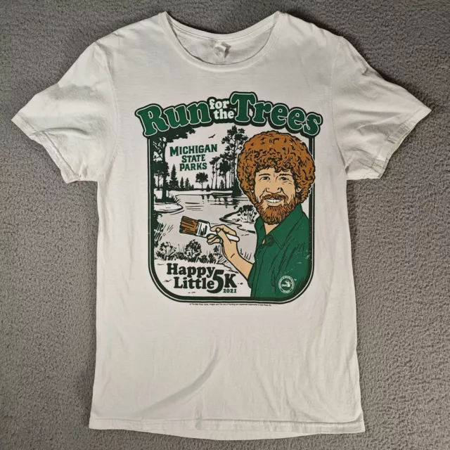 Fruit of The Loom T-Shirt Youth Small White Activewear Bob Ross Happy Little 5K