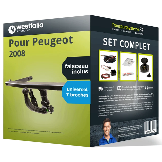 Attelage Démontable + Kit électrique Pour Peugeot 2008 (sauf GT Line) - Capacité 1300kg - NEUF Complet