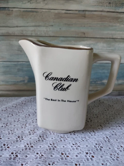 Ravenware Co  Canadian Club Ceramic Water Pitcher Home Bar 5.5" VTG Gold Trim